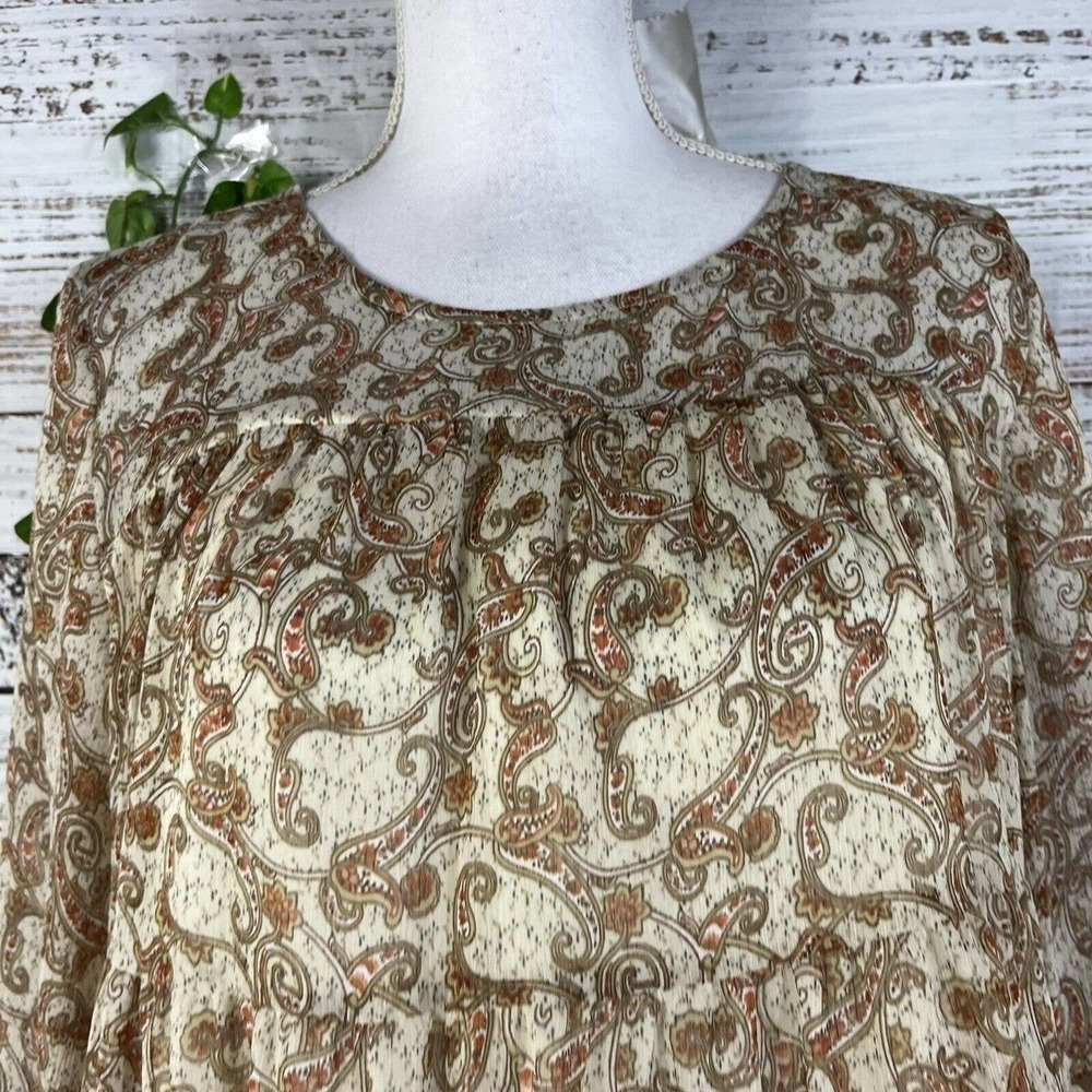 Jodifl Blouse Tunic size Small Brown Copper Paisley Sheer Boho Peasant Lagenlook - Picture 5 of 11